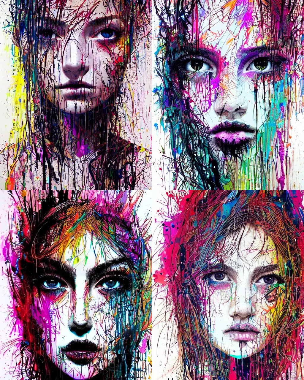 Prompt: symmetrical!! portrait of a young girl by carne griffiths, masterpiece, paint splashes, realistic eyes