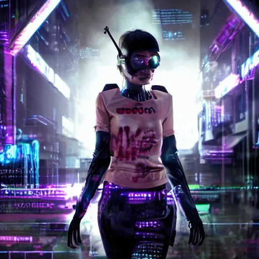 Image similar to molly millions cyberpunk razorgirl, still from movie, high detail