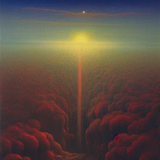 Image similar to a optimistic, colorful vision of heaven by zdzisław beksinski, oil on canvas
