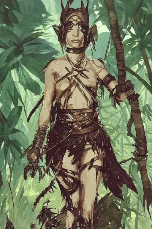 Prompt: warrior neko woman in a jungle with cat ears wearing armor, fantasy art, highly detailed character, vector art, by conrad roset, by greg rutkowski, illustration, volumetrics, nature, by magali villeneuve