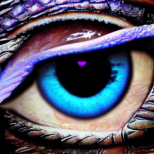 Image similar to a beautiful dragon's bule eyes, 8 k, stunning, eye profile, surrealist, close - up view, movie style