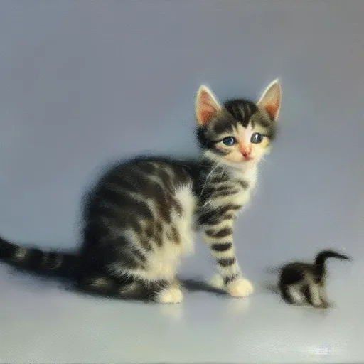 Prompt: an oil painting of a kitten, by craig mullins