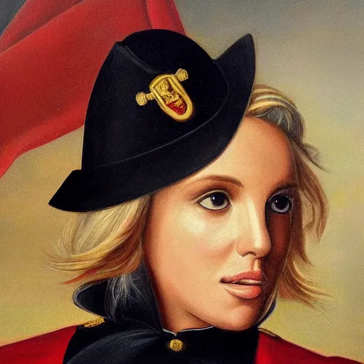 Prompt: portrait of britney spears wearing a swiss guard uniform, oil on canvas, 8 k, very detailed, very intricate,