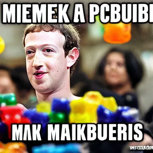 Image similar to meme about mark zuckerberg and gummy bears