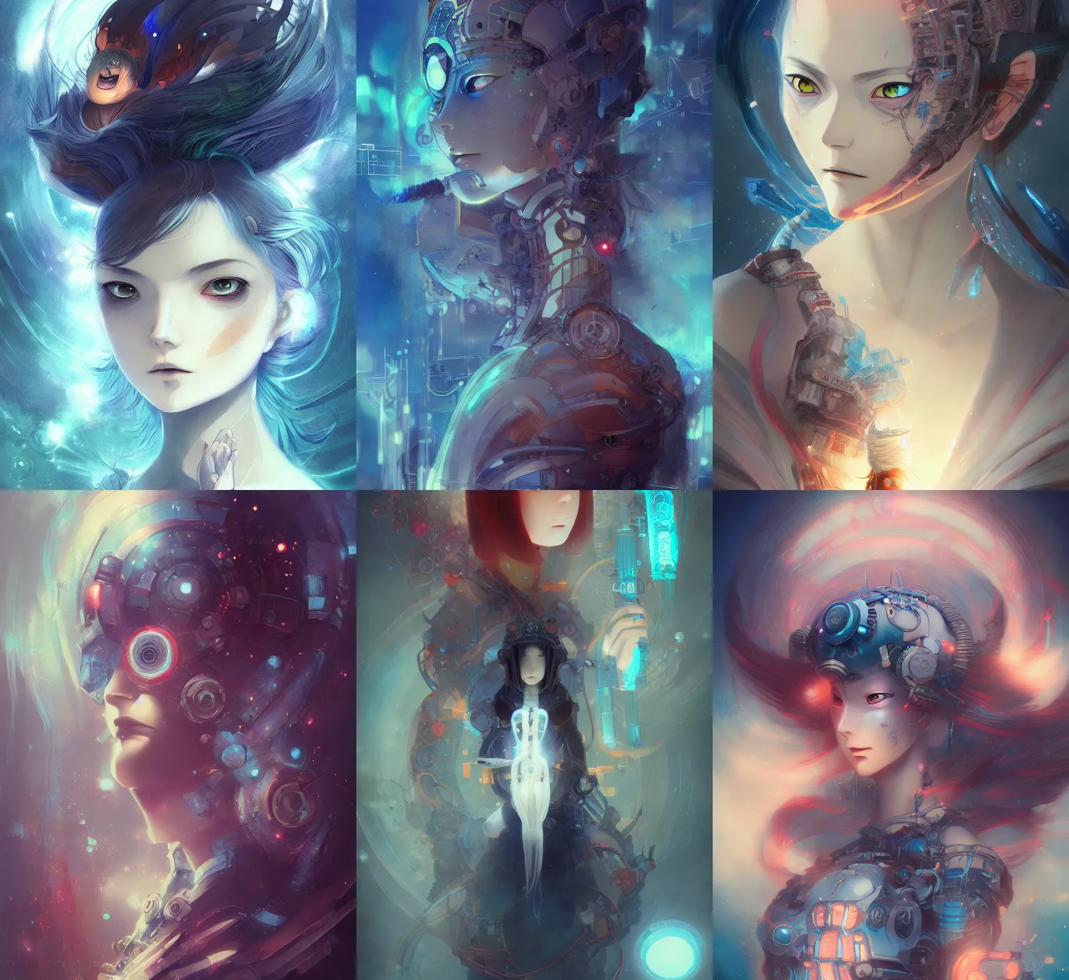 Prompt: god of machine by Anna Dittmann and studio ghibli, digital art, horror, trending on artstation, anime arts, featured on Pixiv, blue lighting, HD, 8K, highly detailed, good lighting, beautiful, epic, masterpiece