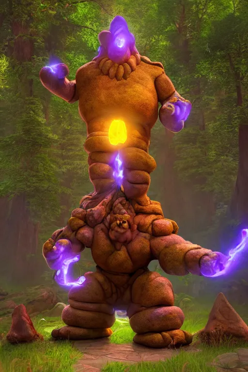 Image similar to arcane fantasy art giant golem elemental wood rock bastion forged gemstone enchanted forest troll, global illumination ray tracing hdr fanart arstation by sung choi and eric pfeiffer and gabriel garza and casper konefal lisa frank zbrush central hardmesh radiating a glowing aura