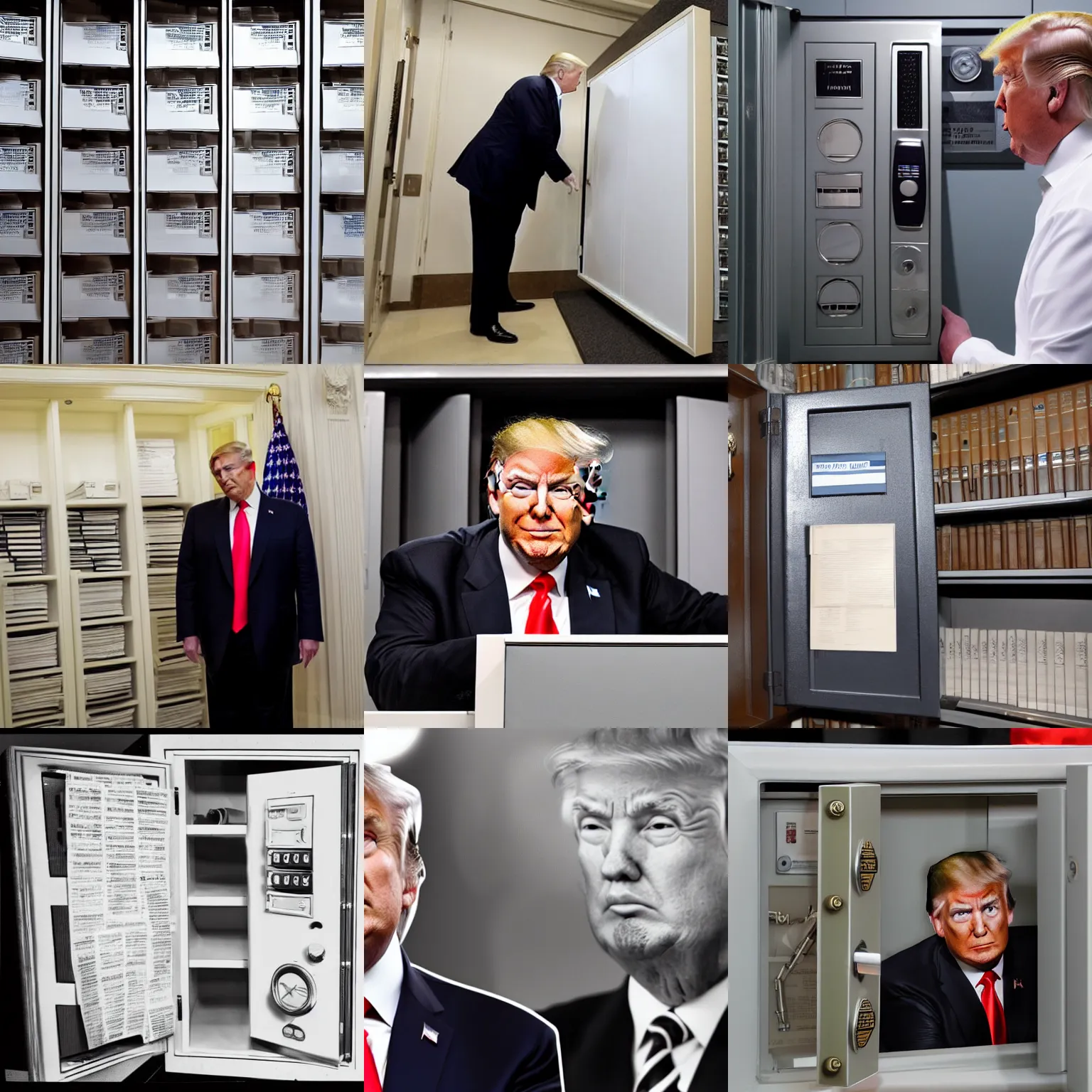 Prompt: donald trump hiding documents about nuclear weapons in a safe