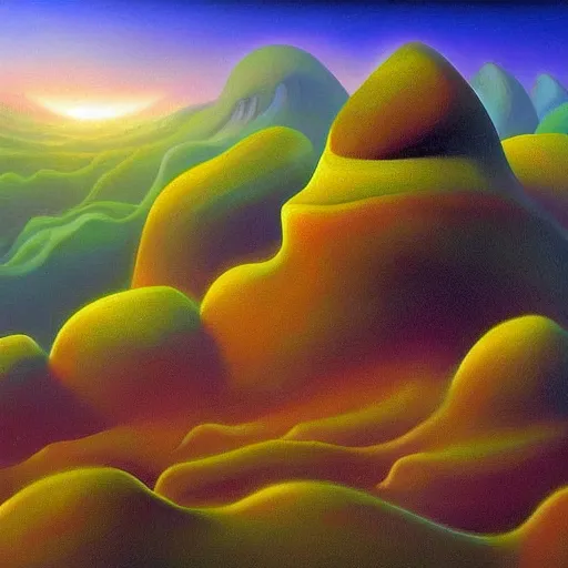 Prompt: surrealistic painting of cannabis dense bushes on alien planet, colourful morning, by vladimir kush