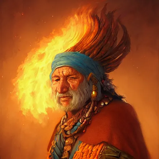 Image similar to a detailed portrait of a fire shaman, by justin gerard, digital art, realistic painting, dnd, character design, trending on artstation