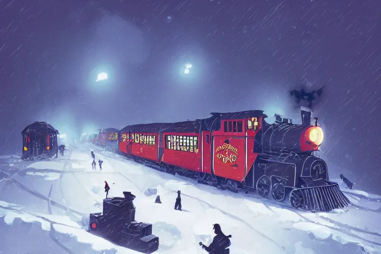 Prompt: dieselpunk polar express going into a canadian blizzard by makoto shinkai, ilya kuvshinov, lois van baarle, rossdraws, basquiat