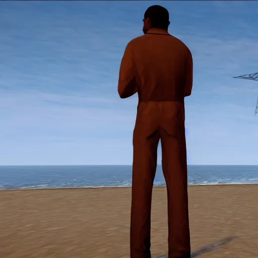 Image similar to kodak portra 8 0 0, an invisible man stands on the beach in gta v