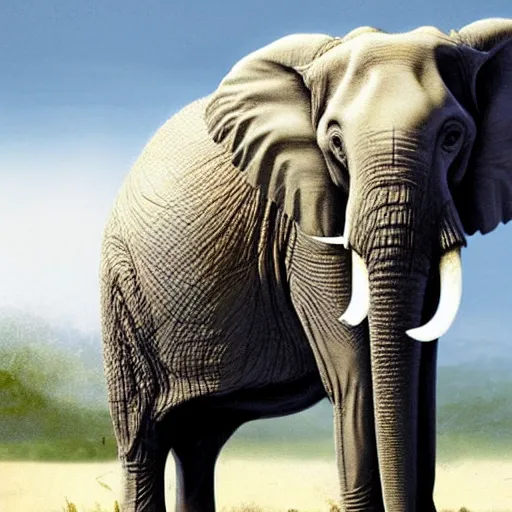Prompt: elon musk as an elephant with huge elephant tusks growing out of his mouth