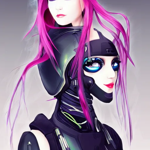 Image similar to A beautiful portrait of a futuristic cybergoth girl, pixiv