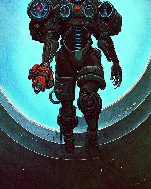 Image similar to reaper from overwatch, character portrait, portrait, close up, concept art, intricate details, highly detailed, vintage sci - fi poster, retro future, in the style of chris foss, rodger dean, moebius, michael whelan, and gustave dore