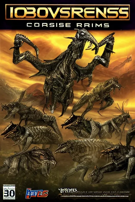 Image similar to Box art of the 2003 RTS PC game Impossible Creatures