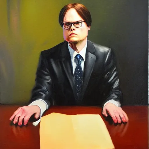 Image similar to Holy Dwight Schrute, oil painting