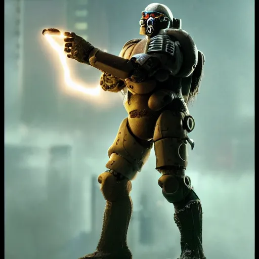 Image similar to cyberpunk rock golem as a space marine smoking a cigarette, still from the movie predator, fog, dramatic lighting, cinematic, 4 k, full body shot, backlit, rim lighting, full body photgraph, shap, football armor, cyberpunk, bladerunner, extreme detail, light rain, trending on artstation, spot light