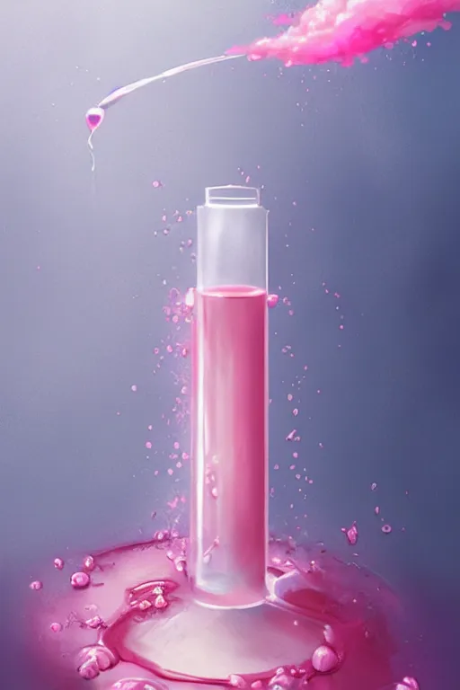 Image similar to Concentrated Vial of Pink Liquid, Pink Vapor is leaking from the top, digital art, illustration by WLOP, fantasy, magic