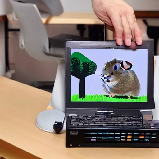 Prompt: a computer that runs on hamsters that live inside