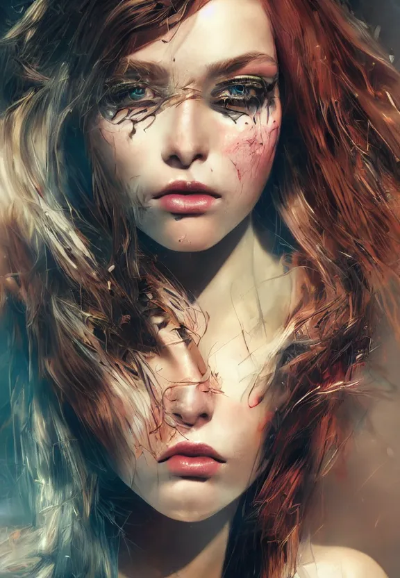 Image similar to fashion photography digital illustration of a girl with eyes that burn like cigarettes wearing a short skirt and a long jacket with fingernails that shine like justice, dramatic lighting, photorealistic, full body portrait, extreme detail, 4 k, colorful, artgerm and craig mullins, detailed face, f / 2. 8