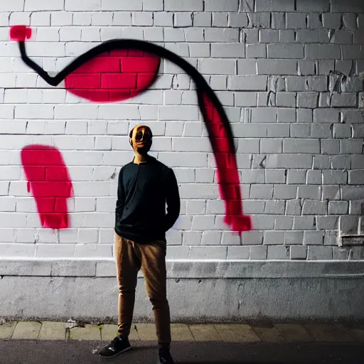 Prompt: wall with graffiti of man with one eye made with pteroglyphe