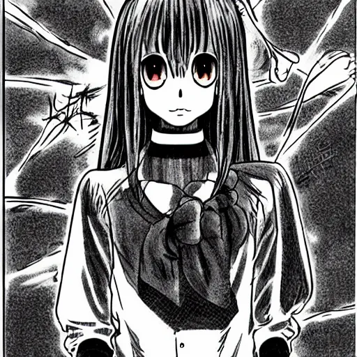 Image similar to a manga cat, anime, drawn by Junji Ito