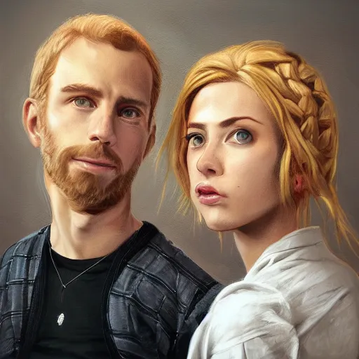 Image similar to a highly detailed portrait of a couple holding a tin can, blonde hair, trending on artstation,