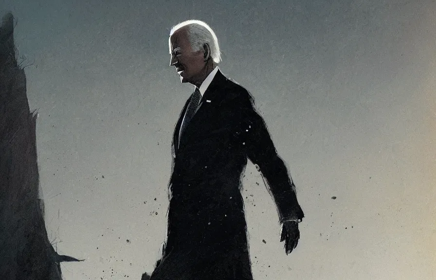 Prompt: Joe Biden casts a long shadow, by Greg Rutkowski and Dave McKean,