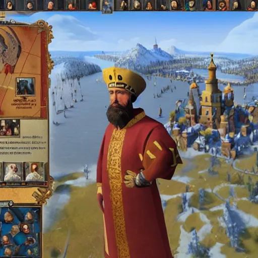 Prompt: Ivan The Terrible as a leader in Civilization 6