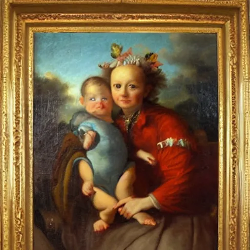 Prompt: baby Einstein in style of Dutch Masters, high quality, oil painting