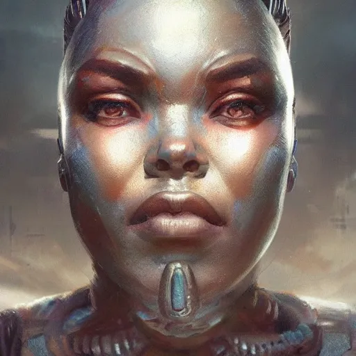 Image similar to a beautiful portrait of a iron goddess by greg rutkowski and raymond swanland, afrofuturism, trending on artstation, ultra realistic digital art