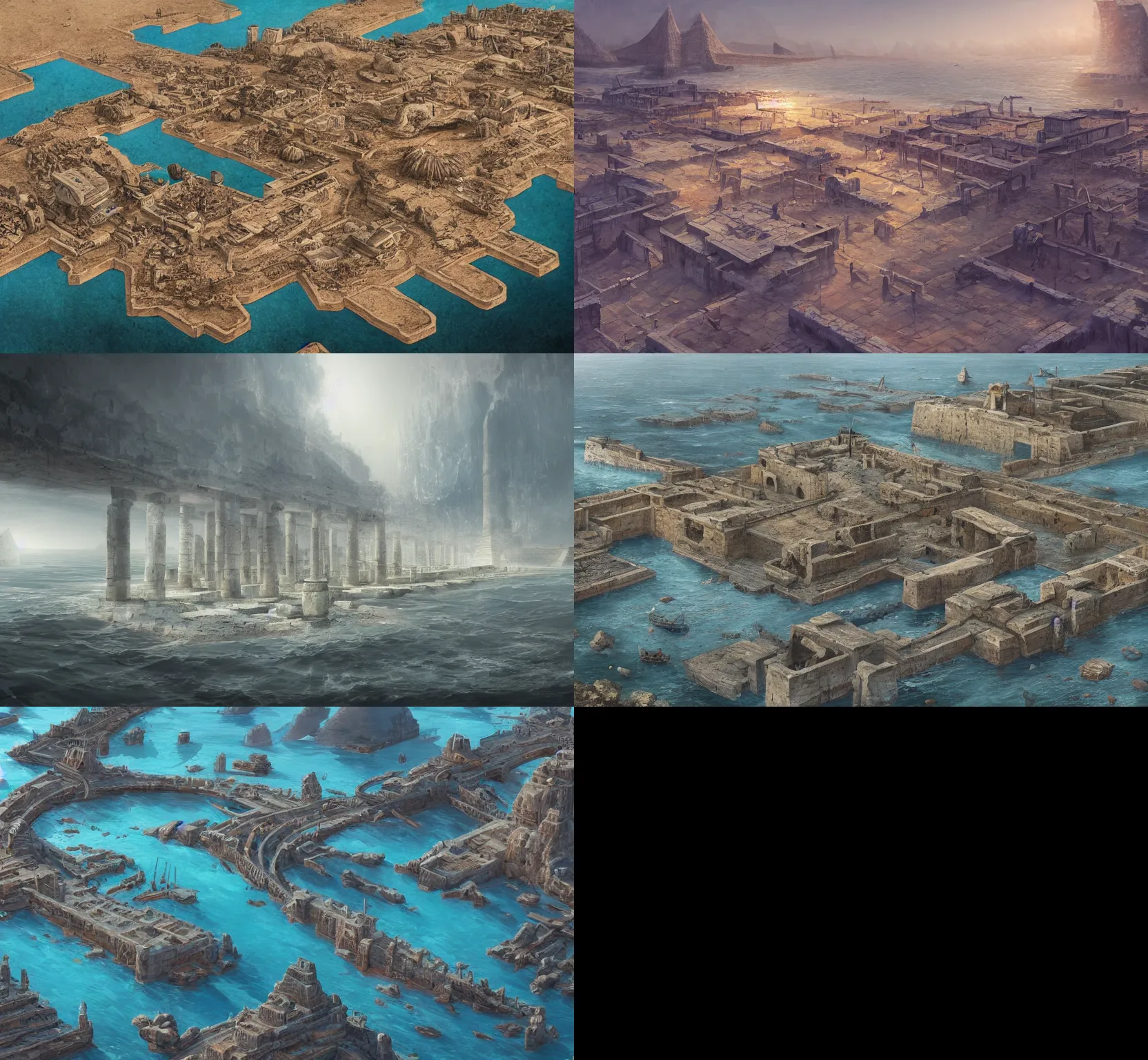 Prompt: Rob Alexander artwork of the forgotten coastal cities of the ancient Sea Peoples, trending on artstation, illustration, 4k, smooth, sharp focus