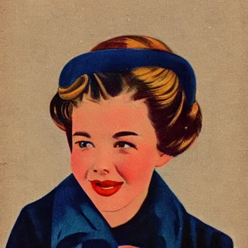 Image similar to “Sydney Sweeney portrait, color vintage magazine illustration 1950”