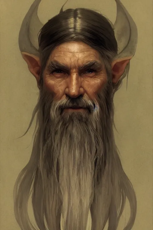 Prompt: a highly detailed portrait painting of an elderly healer elf male, long white beard, long elf ears, asian decent, by greg rutkowski and alphonse mucha, sharp focus, matte, concept art, artstation, digital painting