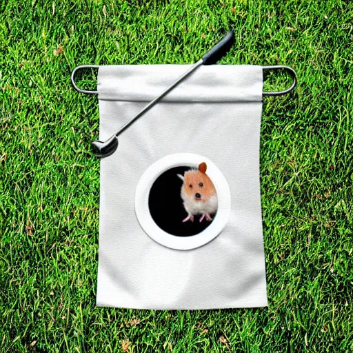 Image similar to “ hamster coming out of a golf hole, golf flag next to hole ”