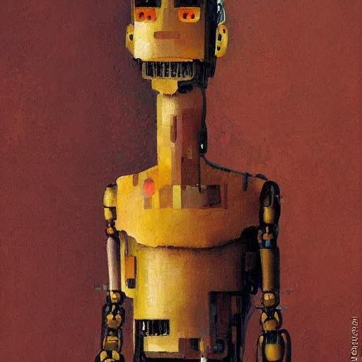 Prompt: portrait of a robot by greg rutkowski in the style of egon schiele