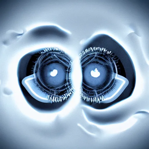 Image similar to two medical diagram eyeballs staring at each other. Octane render. ILM vfx.