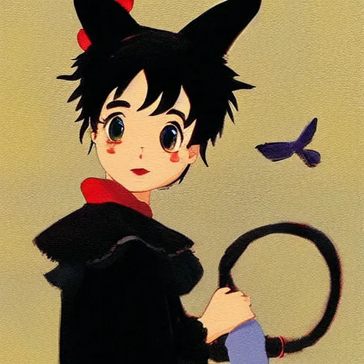 Prompt: kiki from kiki's delivery service, painting by eliseu visconti