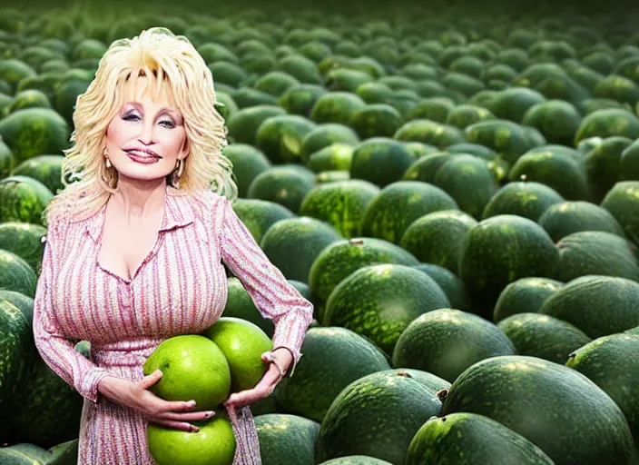 Image similar to studio portrait photo still of 2 0 year old dolly parton!!!!!!!! at age 2 0 2 0 years old 2 0 years of age!!!!!!! surrounded by watermelons, 8 k, 8 5 mm f 1. 8, studio lighting, rim light, right side key light