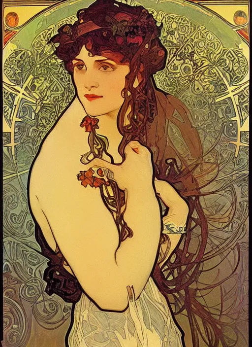 Image similar to a beautiful lady by alphonse mucha, art noveau, detailed