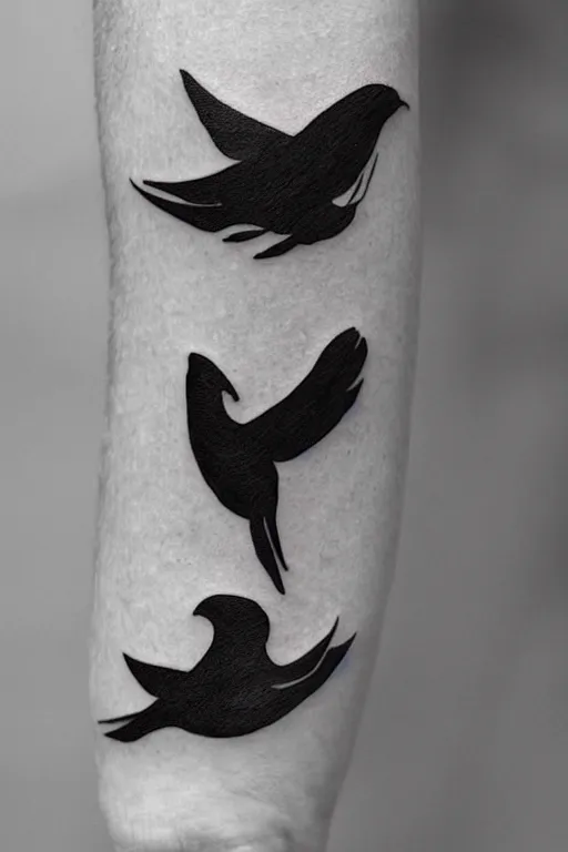 Prompt: a simple artistic tattoo design of minimalist flying birds, black ink, abstract geometric logo