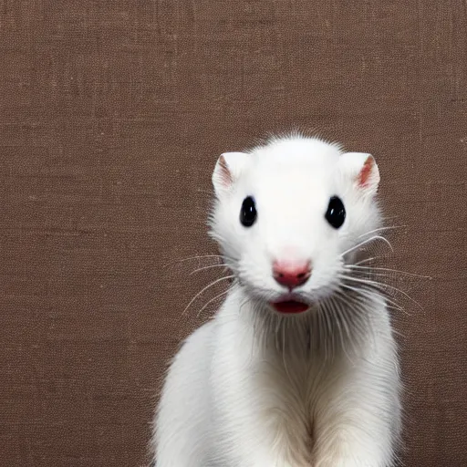 Image similar to singular animal that is white cat cross white rabbit cross white ferret, studio photography