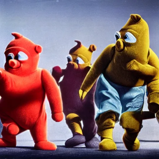 Prompt: the fifth teletubby which was cancelled for being too terrifying and violent, concept art, realistic horror 4 k.