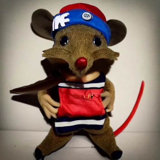 Image similar to a small mouse dressed as a rapper that goes by mc mouse