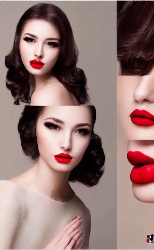 Image similar to fashion photoshoot of du juan, portrait, cover, skincare, real life skin, >red lips<, light makeup, beautiful hair, hairstyle, elegant