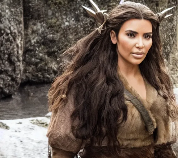 Image similar to a movie still of kim kardashian in the movie the hobbit