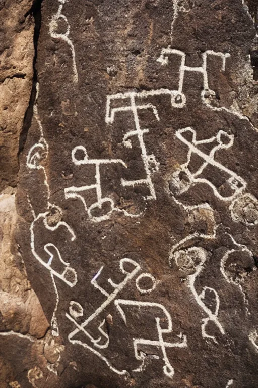 Image similar to 4 k photography of petroglyphs representing crosses, sauwastica, wifi symbol on a cave