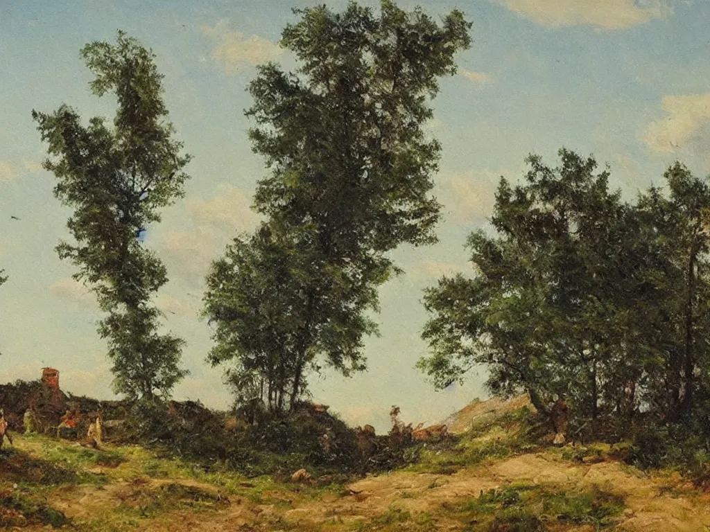 Image similar to scene with character in a landscape. painting by albin brunovsky