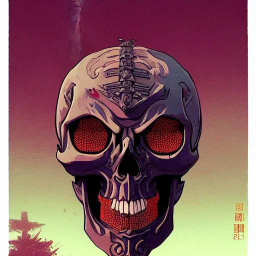Image similar to skull samurai mask on hell by feng zhu and loish and laurie greasley, victo ngai, andreas rocha, john harris