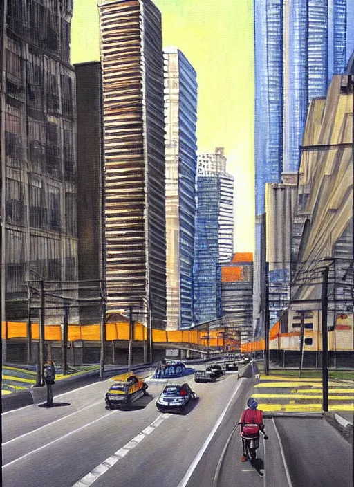 Image similar to avenida paulista in the xc century, very realistic beautiful painting, detailed, by gerardo dottori